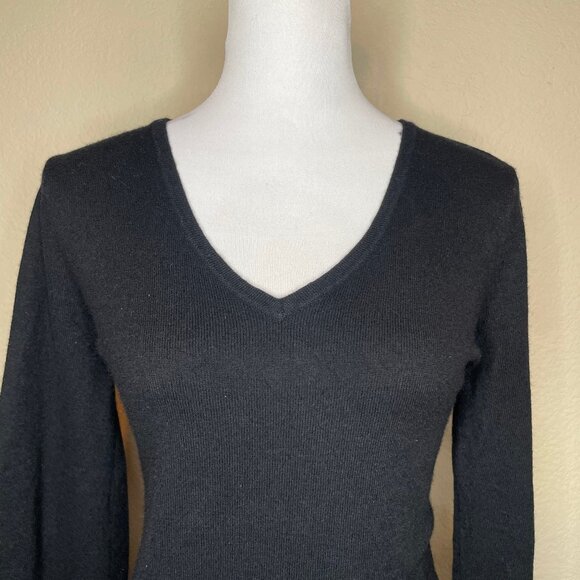Soft Surroundings Black Lace Trim V-Neck Wool Blend Bell Sleeve Sweater Tunic S - Picture 3 of 13